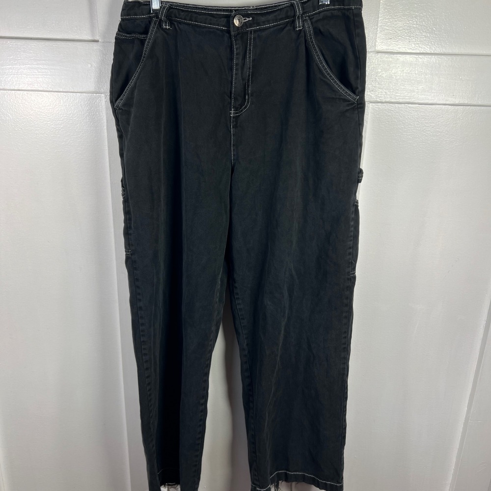 Aeropostale Carpenter Pants Black White Stitching Distressed Hem Mens Size L